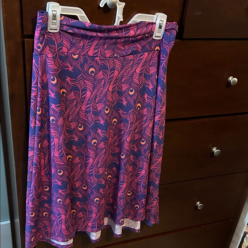 LuLaRoe A-Line Skirt - Purple and Pink Feather Design size medium